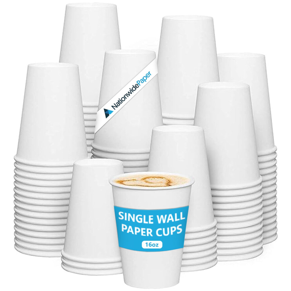 (100) Nationwide Paper White Paper Cups, Large Paper Cups Single Wall, Takeaway for Hot and Cold Drinks, Party Cups, Eco-Friendly, Recyclable - 16oz (473ml)