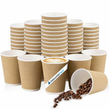 (50) Nationwide Paper Brown Coffee Cups without Lids 8oz Disposable Takeaway Coffee Cups Triple Walled Ripple Cups