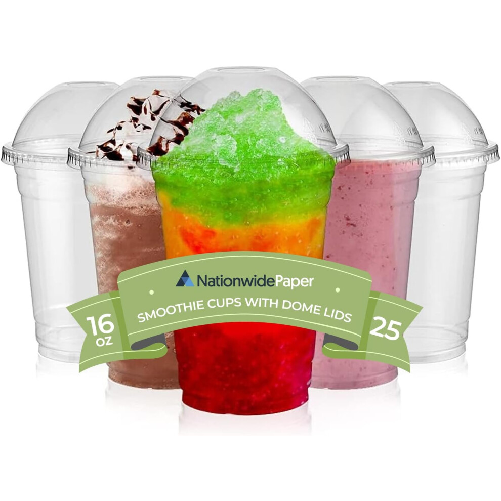 (100, 16 oz) Nationwide Paper Strong Smoothie Cups with Dome Lids For Smoothies, Milkshakes & Thick Drinks Recyclable and Reusable