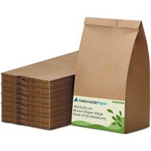 (25) Nationwide Paper Medium Brown Paper Bags, Strong Kraft Paper Bags for Takeaway Fruits, Food, Lunch, Sweets and Sandwiches (18x12x29cm)