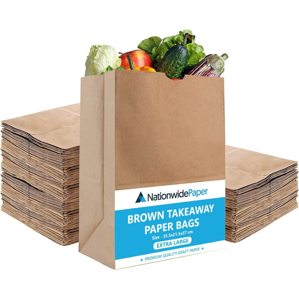 (25) Nationwide Paper Extra Large Brown Paper Bags No Handles Strong Takeaway Paper Bags for Grocery, Fruits, Vegetables (35.5x21.5x37cm)