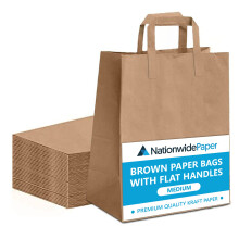 (40) Nationwide Paper Brown Multi-Purpose Carrier Paper Bags with Flat Handle 80GSM (25x13x30cm)
