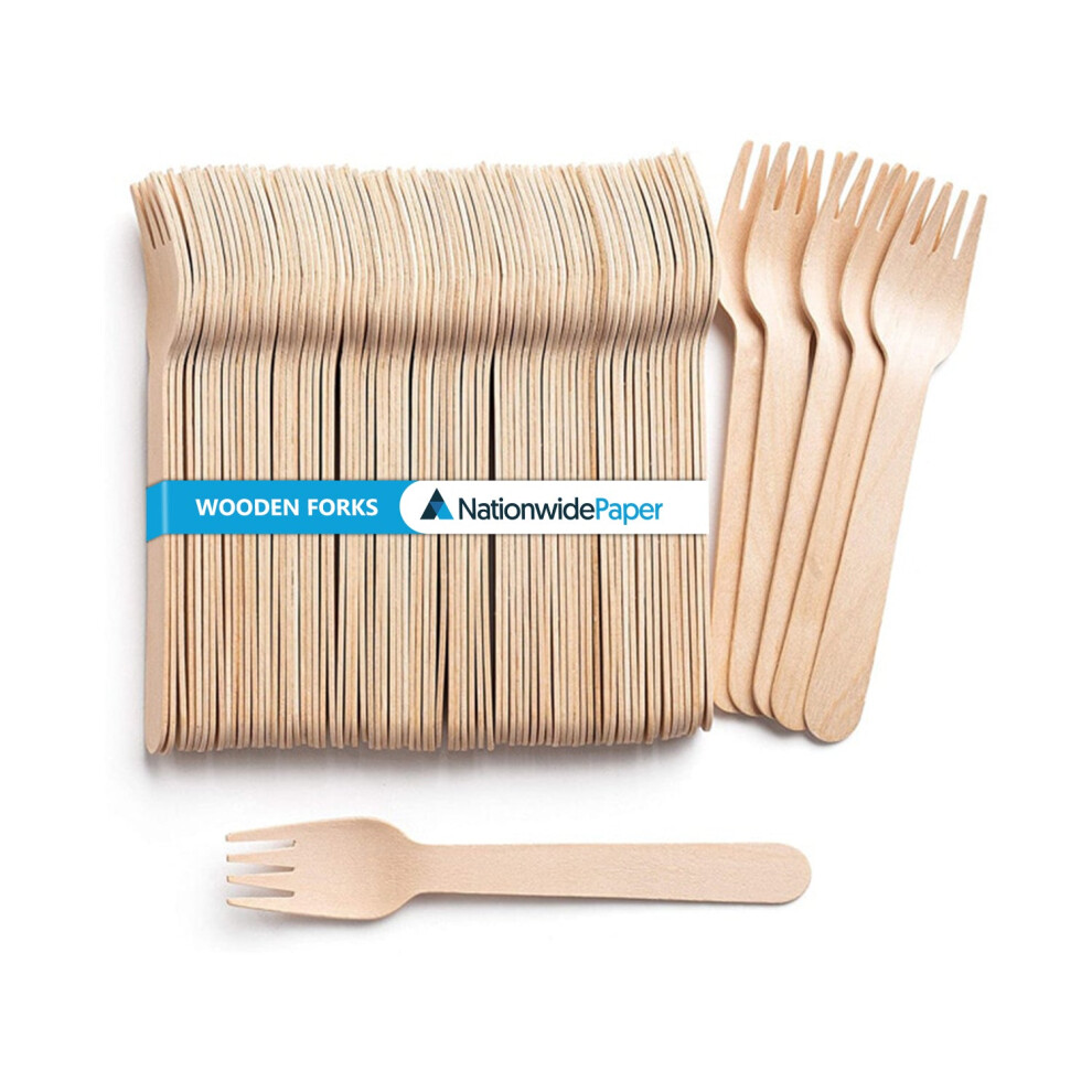 (1 Case (1000)) Nationwide Paper Disposable Wooden Forks Ideal for Wedding, Picnic, Party, Office Eco Friendly