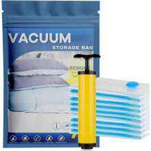 (6) Space Saver Vacuum Storage Bags Small FREE Hand-Pump| Standard Double-Zip and Turbo-Valve to Seal| for seasonal clothes, bedsheets, pillows & more
