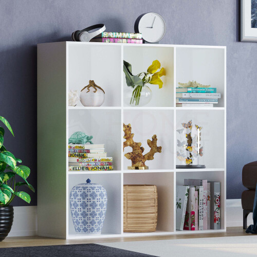 Vida Designs (White) Durham 9 Cube Bookcase 3x3 Shelf Rack Storage Unit
