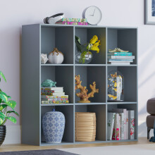 (Grey) Durham 9 Cube Bookcase 3x3 Shelf Rack Storage Unit