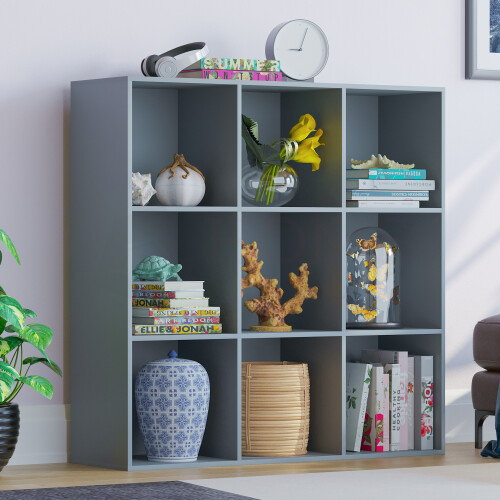 Vida Designs (Grey) Durham 9 Cube Bookcase 3x3 Shelf Rack Storage Unit