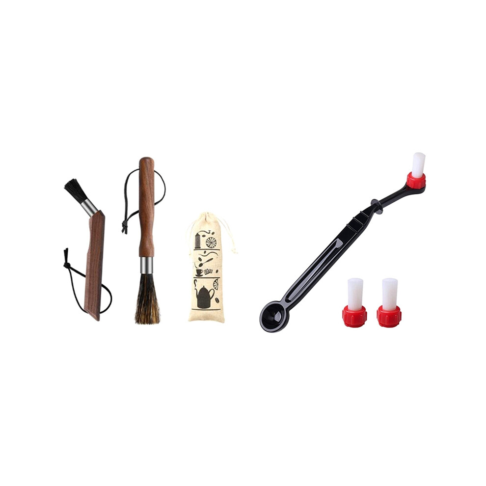 AD-1 Set Coffee Grinder Cleaning Brush with Natural Bristles Lanyard & 1 Set Coffee Brush with Replaceable Brush Heads