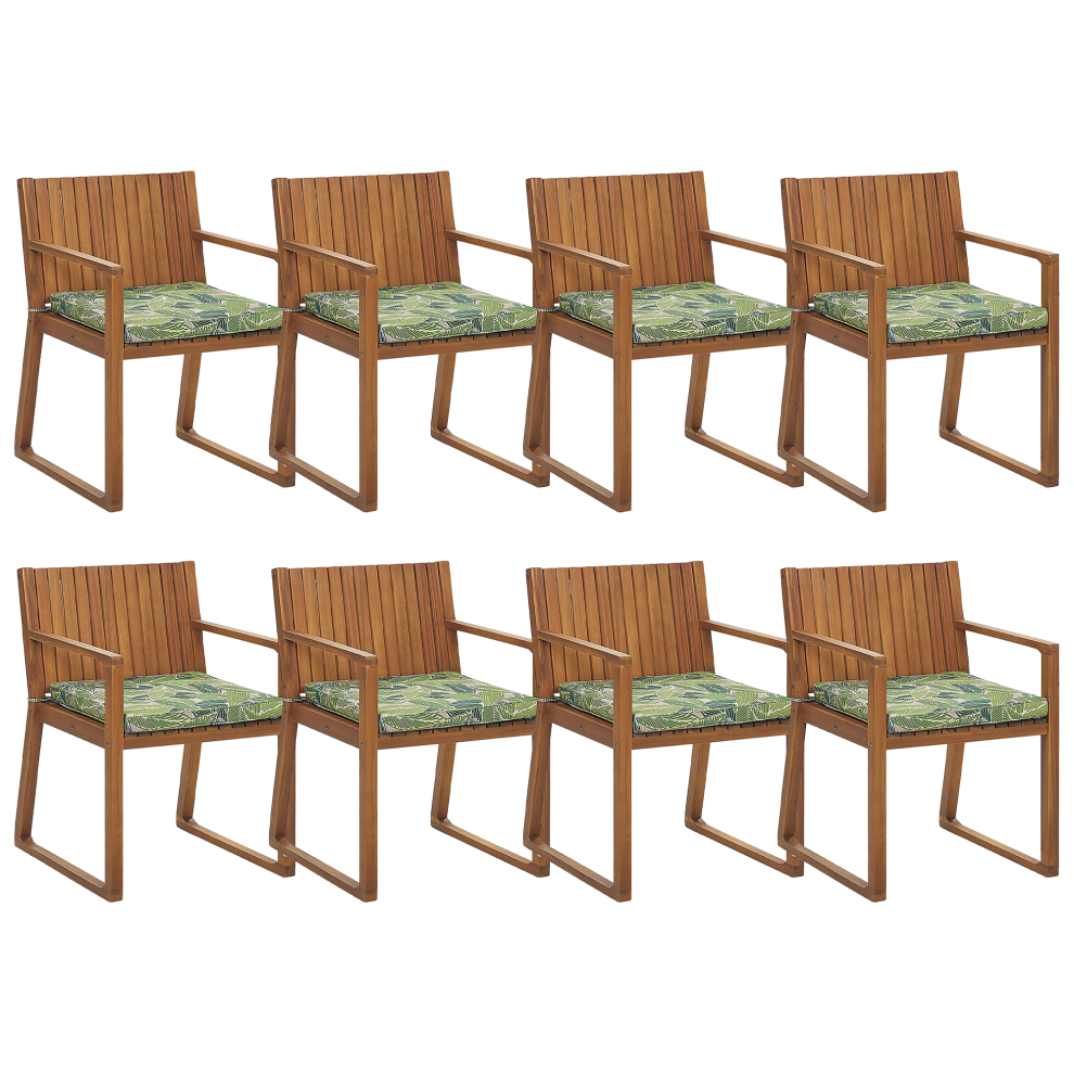 Set of 8 Garden Chairs with Cushions SASSARI Acacia Wood Green