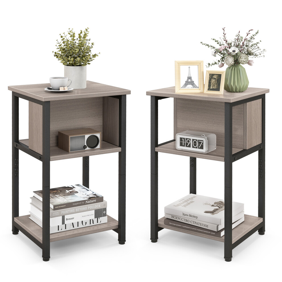 Nightstand 3-Tier End Table w/ Storage Shelf for Small Spaces