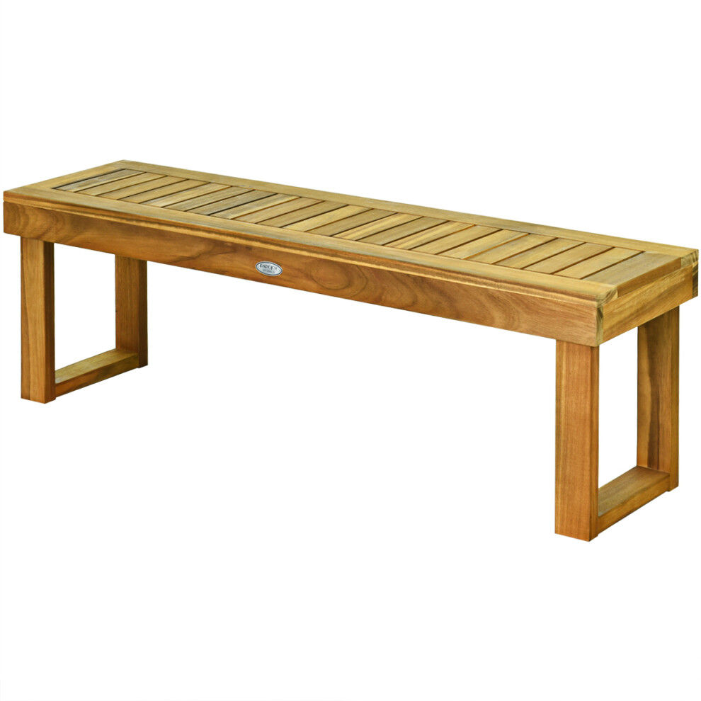 Acacia Wood Patio Dining Bench w/ Slatted Seat for Dining Room Bedroom