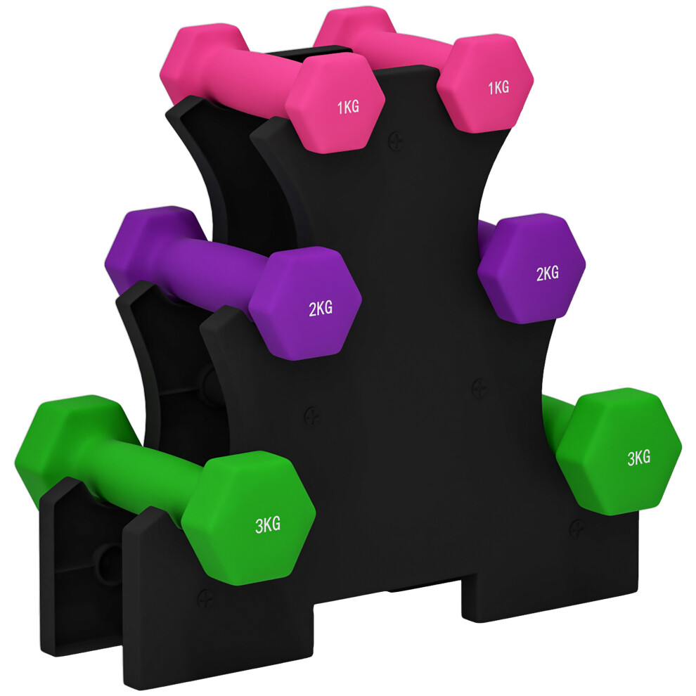 Hex Dumbbells Set With Dumbbell Rack, 2 X 1kg, 2 X 2kg, 2 X 3kg