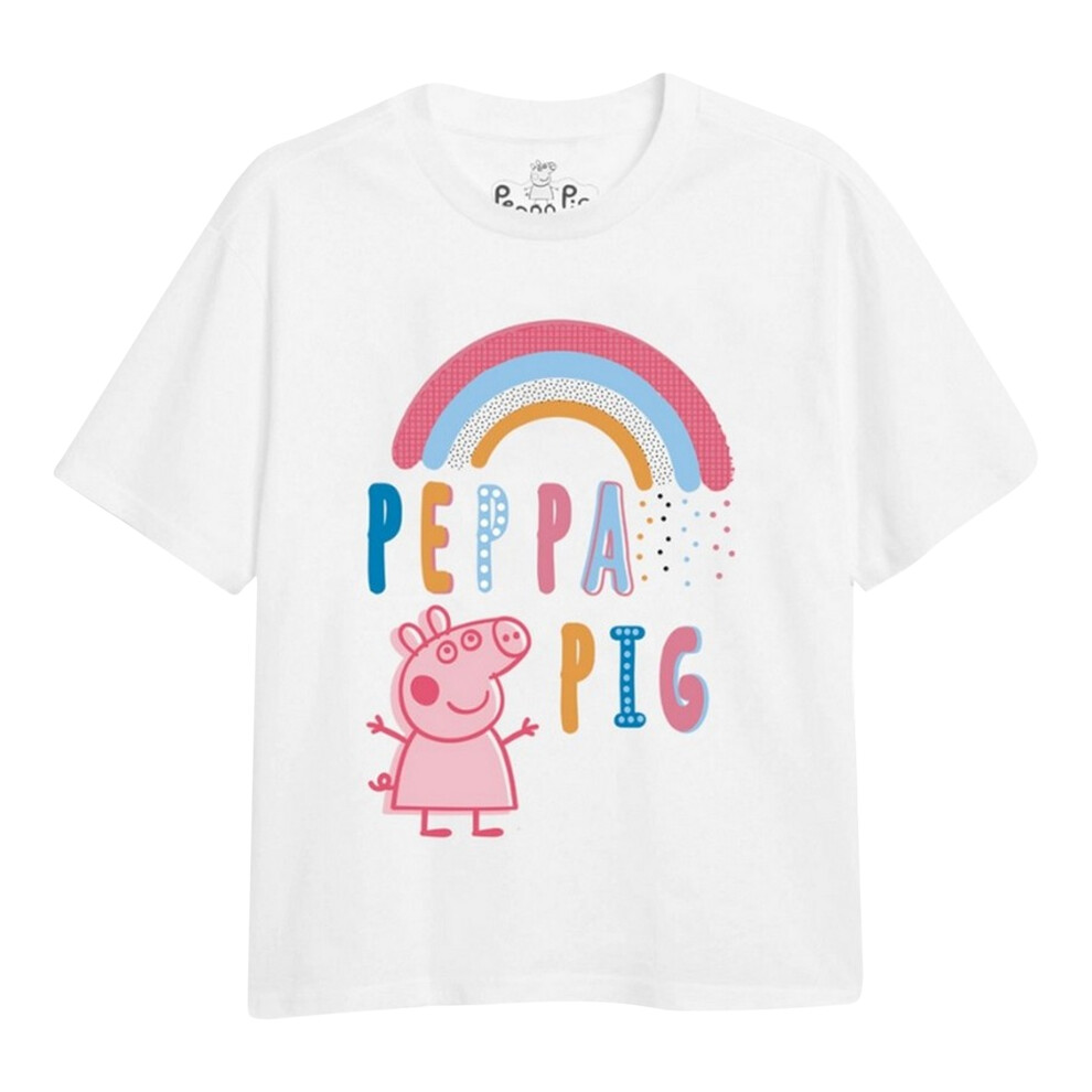 (3-4 Years, White) Peppa Pig Girls Doodle Outline T-Shirt