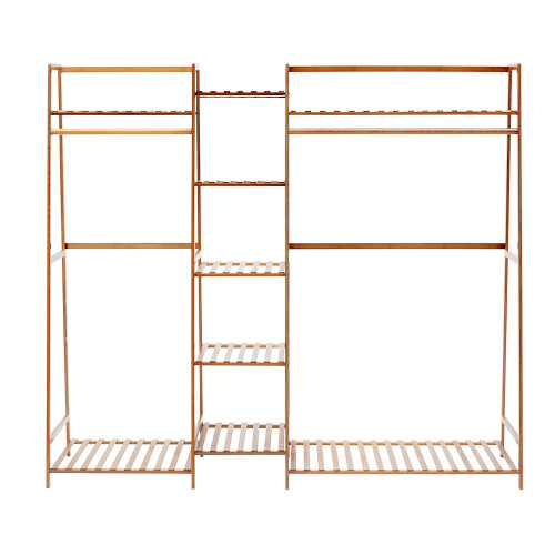 Living And Home (Natural) Trapezoid Bamboo Garment Rack with Tiered Storage Shelves 2