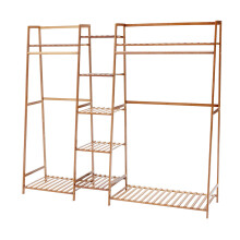 (Natural) Trapezoid Bamboo Garment Rack with Tiered Storage Shelves