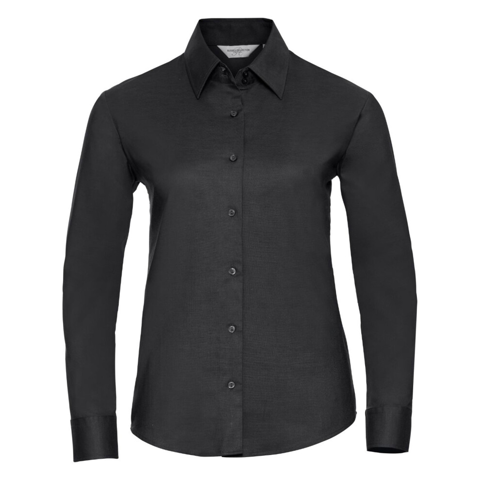 (L, Black) Russell Collection Ladies/Womens Long Sleeve Easy Care Oxford Shirt