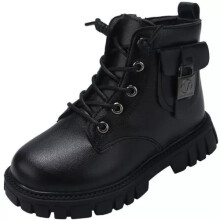 (Black, UK 8.5 kids=EU26) Kids Boys Girls Ankle Boots Toddler Lace Up Chelsea Shoes Size Winter Warm Snow
