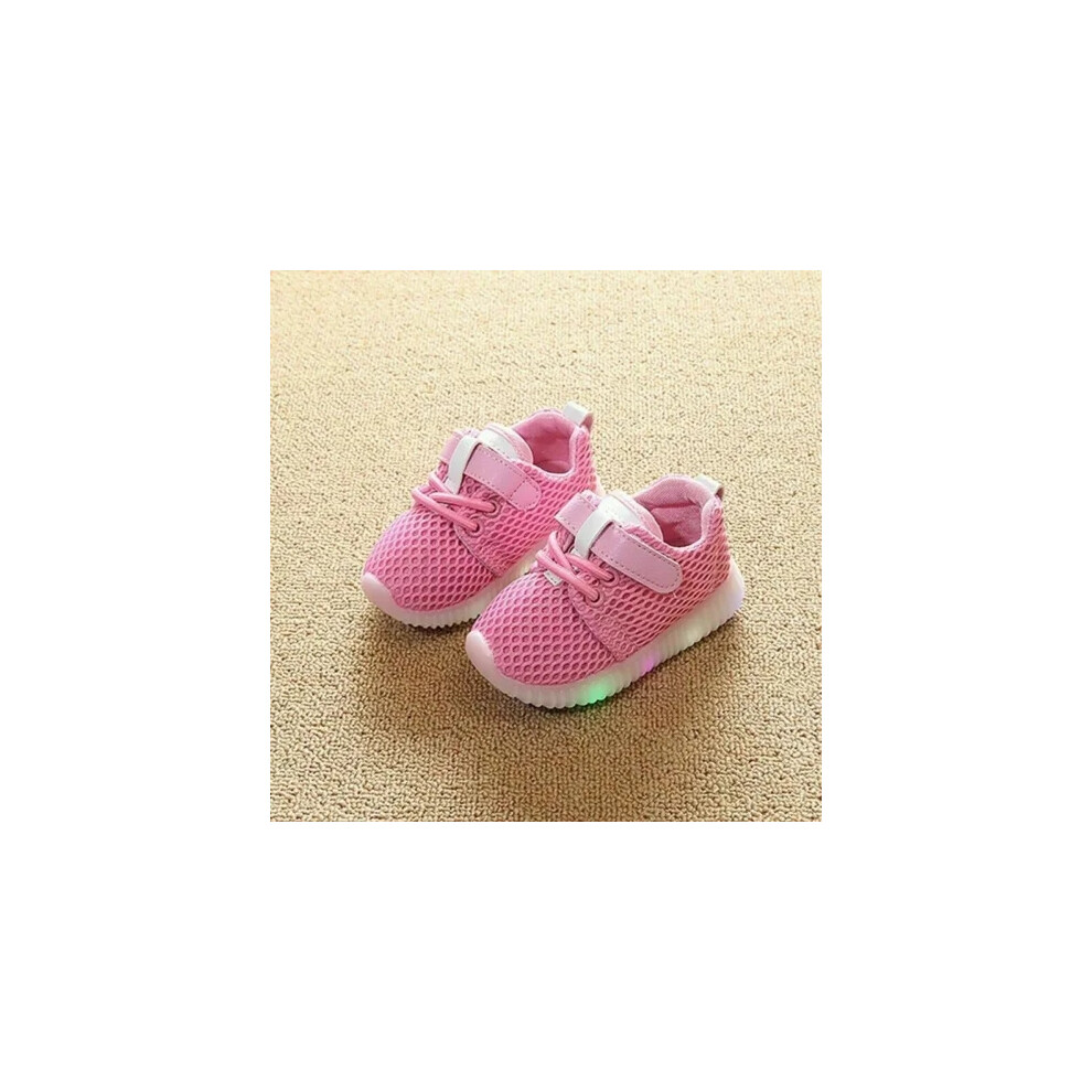 (Pink, UK 5Infant=EU22) Boys Girls LED Flash Sneakers Kids Shoes Toddler Light Up Luminous Trainers Size