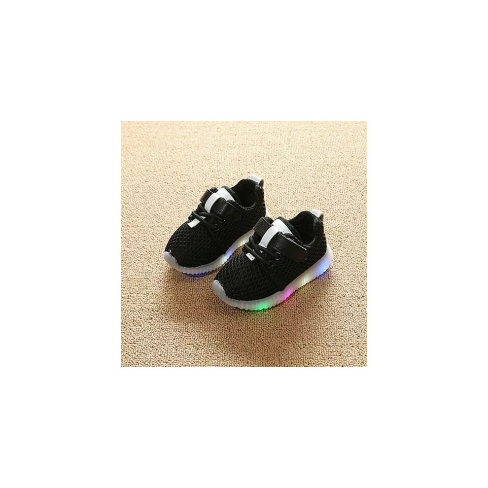 (Black, UK 4.5Infant=EU21) Boys Girls LED Flash Sneakers Kids Shoes Toddler Light Up Luminous Trainers Size