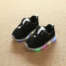 (Black, UK 7Infant=EU24) Boys Girls LED Flash Sneakers Kids Shoes Toddler Light Up Luminous Trainers Size