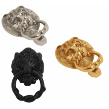 (Polished Chrome, 6 Inch) Dzina Lions Head Door Knocker with Ring in Brass,Chrome and Antique Black