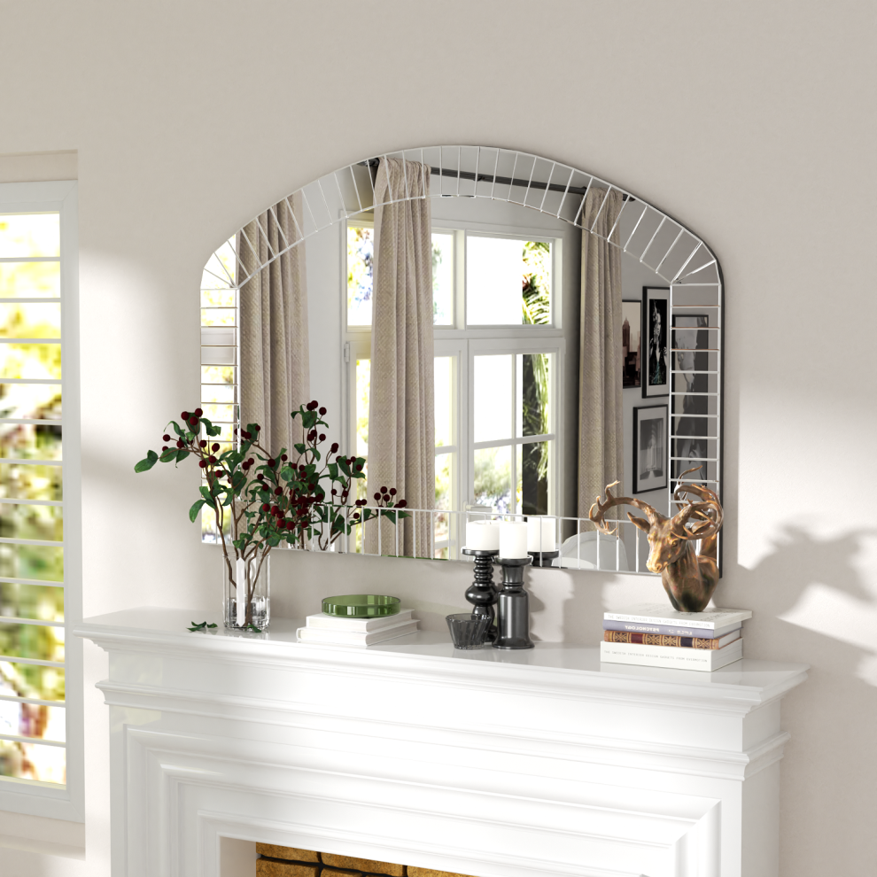 Luxury Arched Wall Venetian Mirror Beveled Glass Wall Vanity Mirror Silver