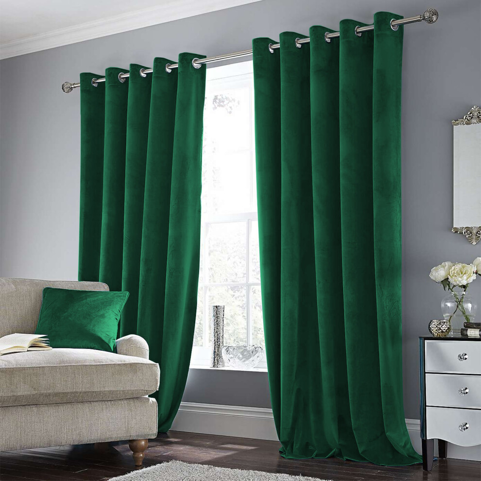 (66" x 90" (168cm x 228cm), Green Emerald Velvet Curtain) Velvet Curtains Eyelet Ring Top Pair Fully Lined