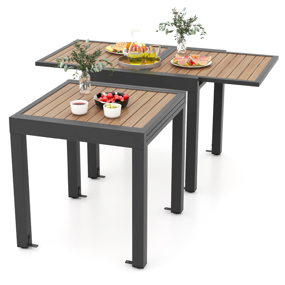 Extendable Patio Dining Table Wood-like Aluminum Table w/ Stable Legs