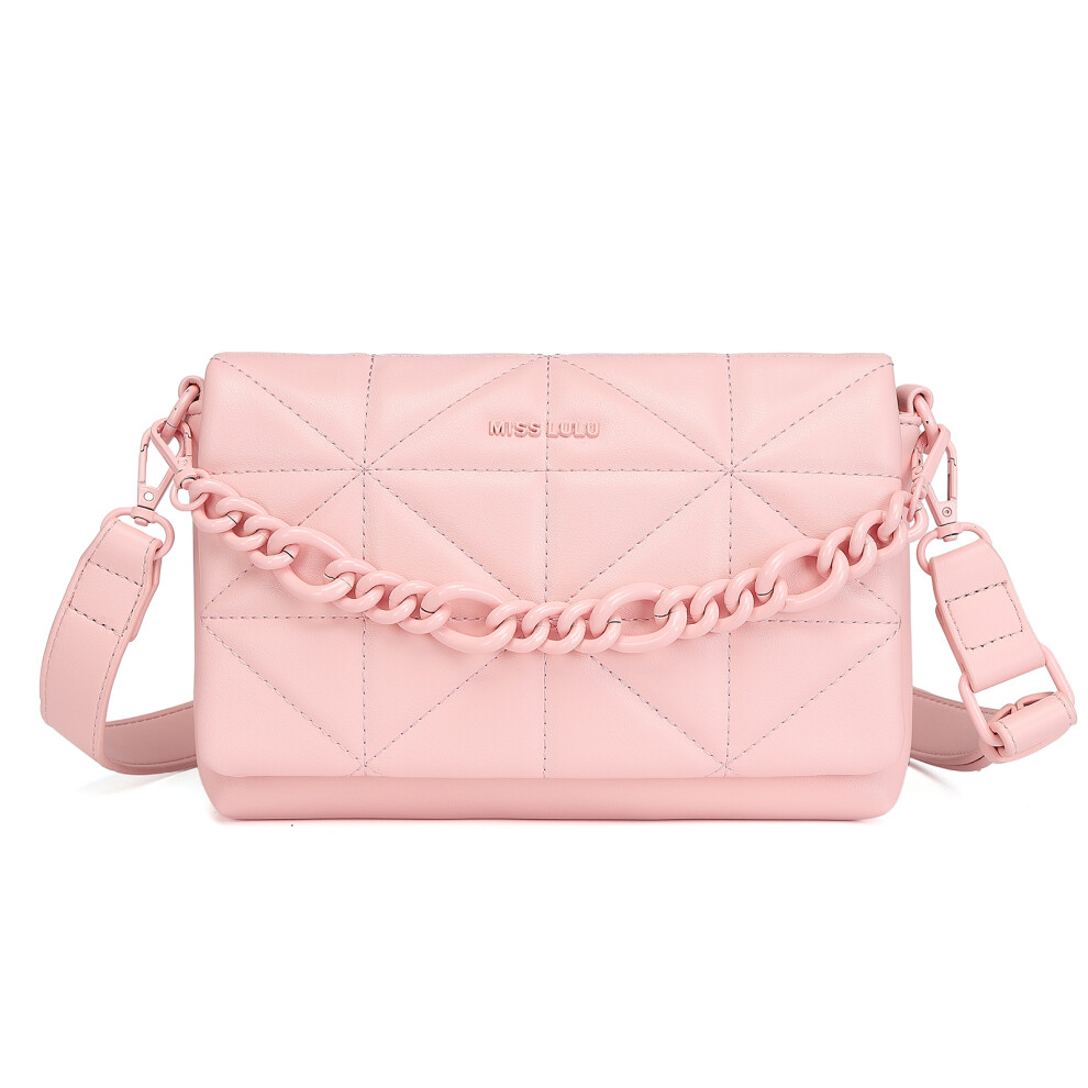 (Pink) Chic Quilted Shoulder Bag With Chain Strap