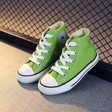 (Green, UK 13.5 Kids =EU 33) Kids High Top Canvas Shoes School Trainers Boys Girls Lace Up Casual Sneakers