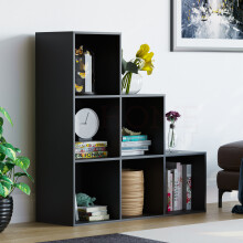 (Black) Durham 6 Cube Bookcase Staircase Ladder Storage