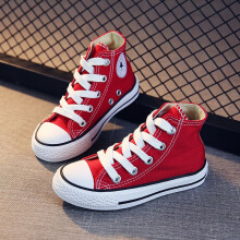 (Red, UK 9 Kids=EU 27) Kids High Top Canvas Shoes School Trainers Boys Girls Lace Up Casual Sneakers