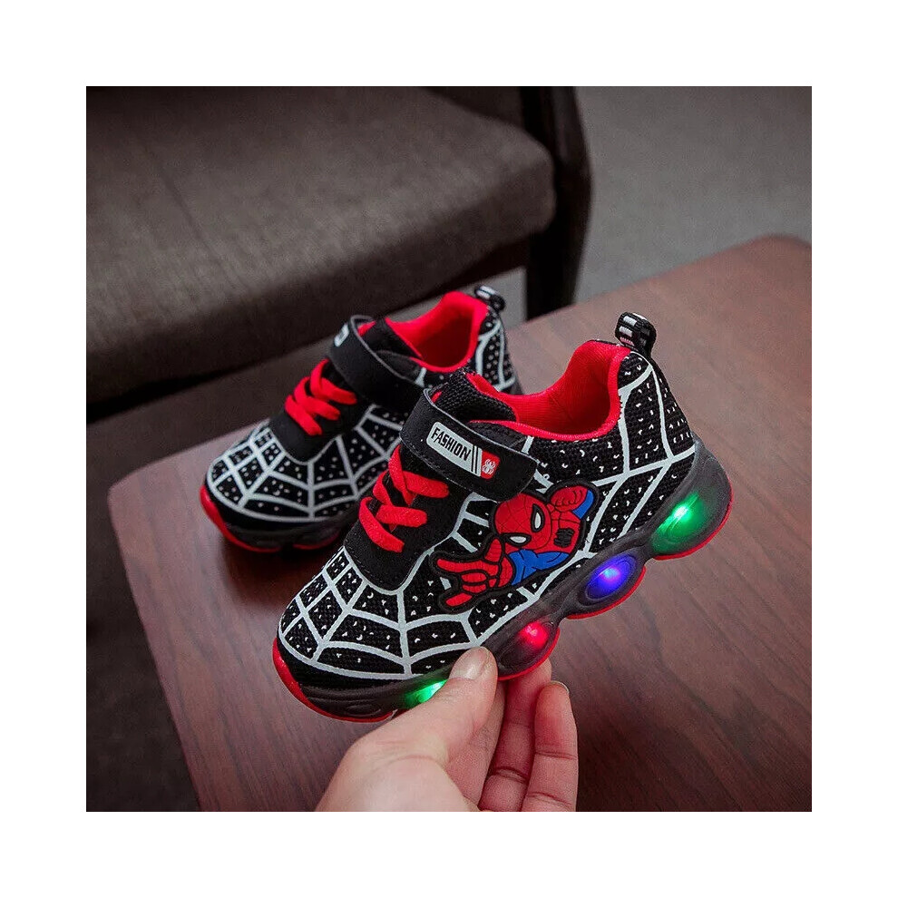 (Black, UK 10 Kids (EU SIZE 28)) Spiderman LED Trainers Kids Boys Girls Shoes Children Flashing Light Up Sneakers