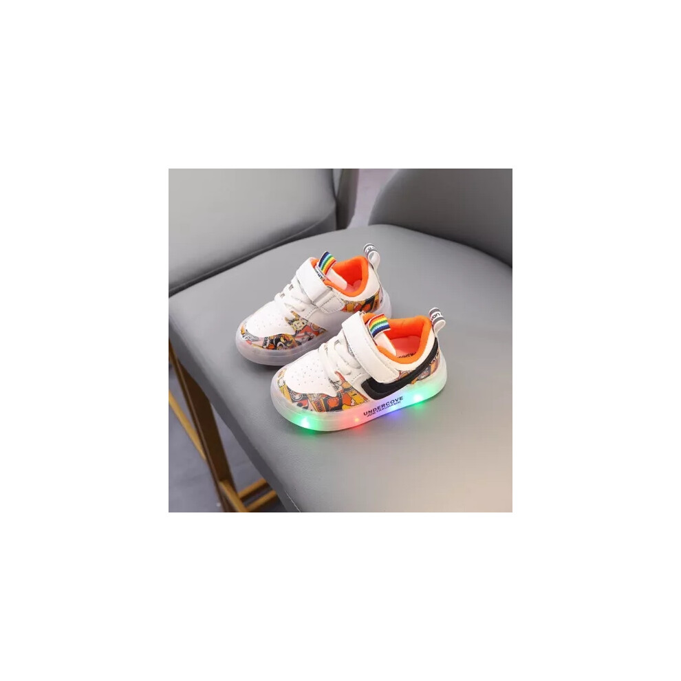 (Orange, UK 4.5Infant) Baby Boys Girls Kids Shoes Toddler Light Up Luminous Trainers LED Flash Sneakers