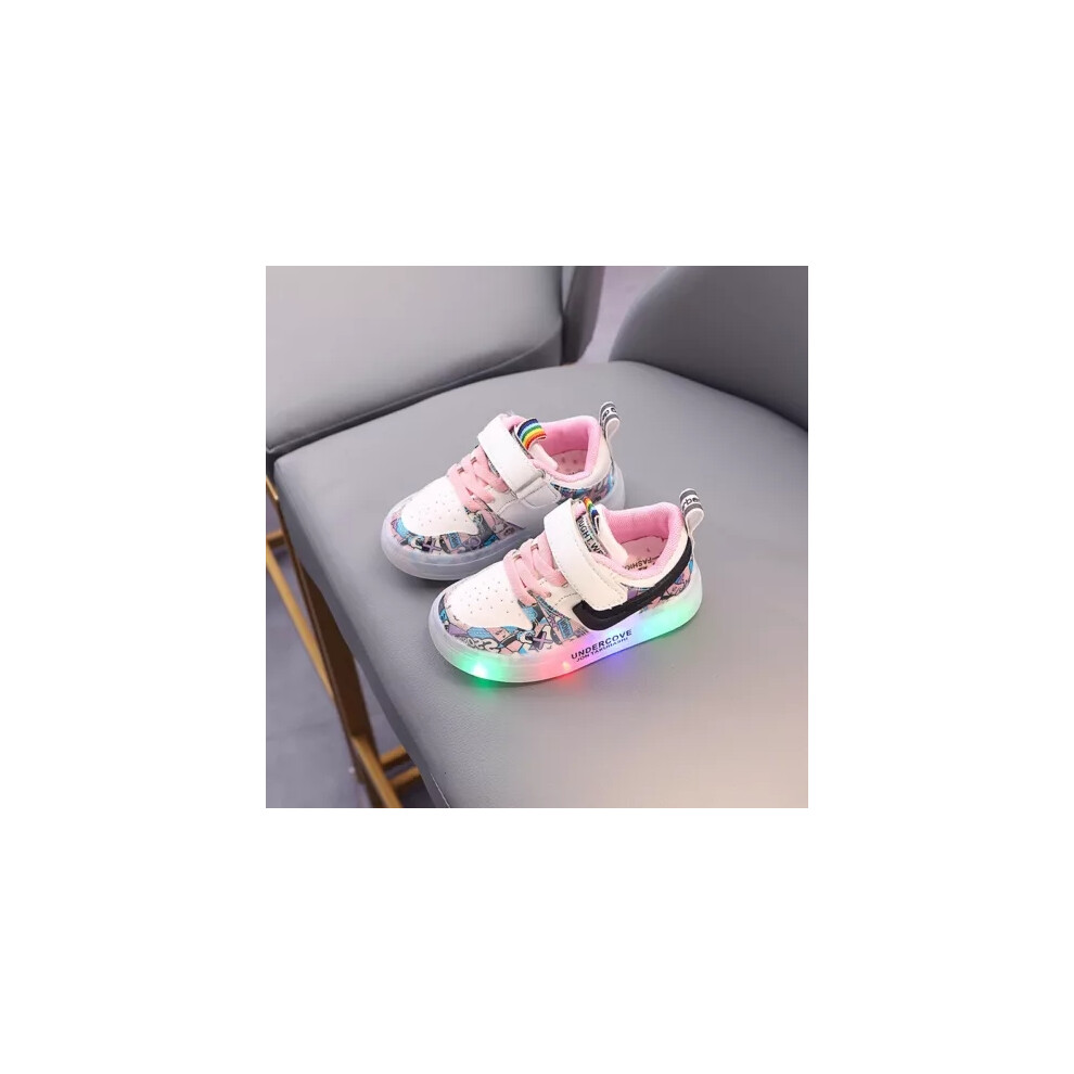 (Pink, UK 5Infant) Baby Boys Girls Kids Shoes Toddler Light Up Luminous Trainers LED Flash Sneakers