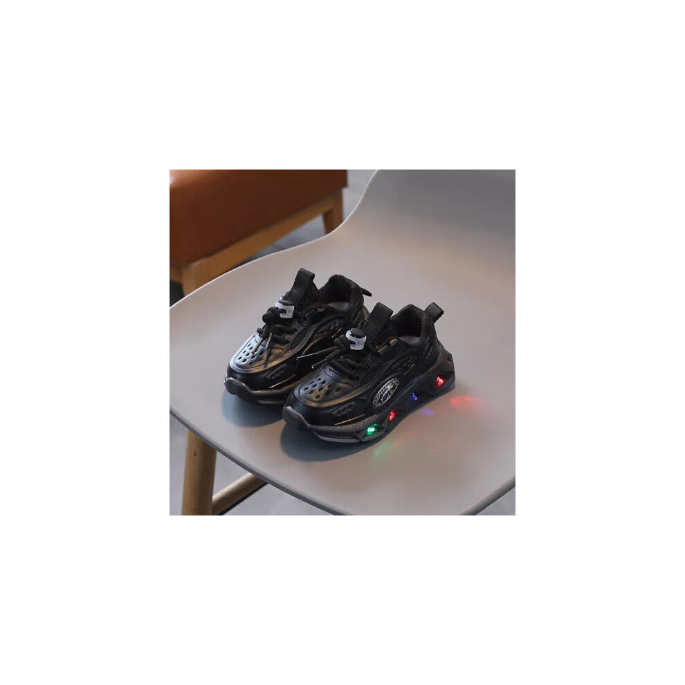 (Black, UK 7Infant) Girls Boys Toddler Luminous Trainers Shoes Kids LED Light Up Flash Sneakers Size
