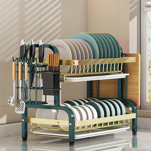 Living And Home Kitchen 2-Tier Carbon Steel Dish Rack