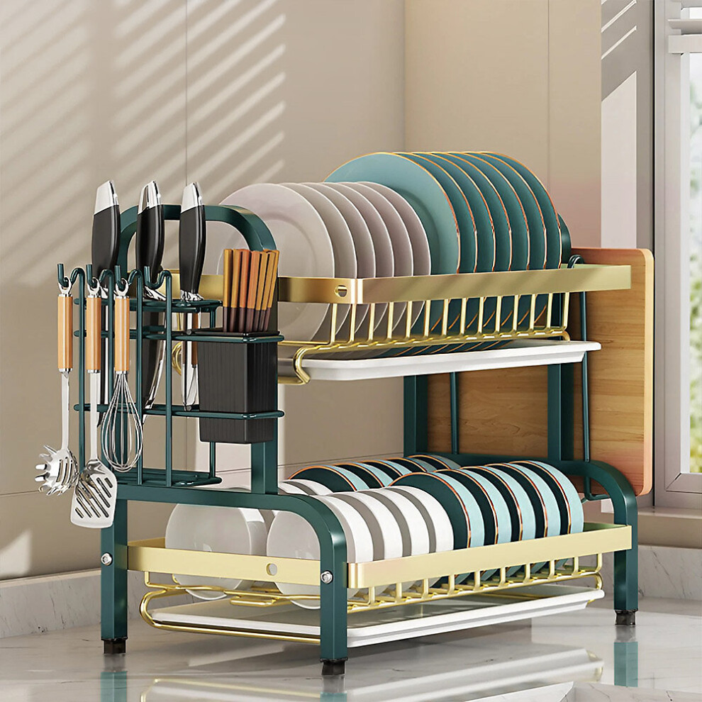 Kitchen 2-Tier Carbon Steel Dish Rack