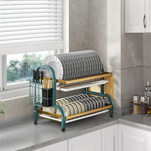 Living And Home Kitchen 2-Tier Carbon Steel Dish Rack 1