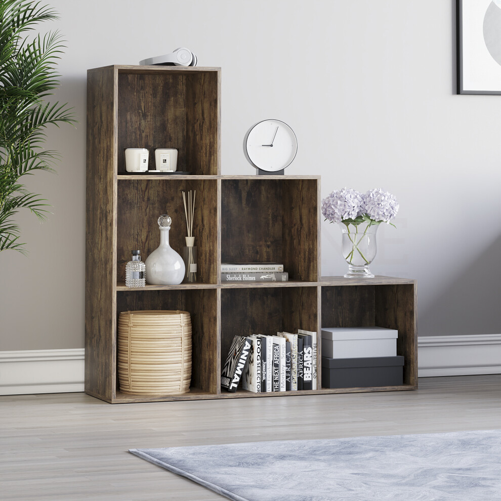 (Dark Wood) Durham 6 Cube Bookcase Staircase Ladder Storage