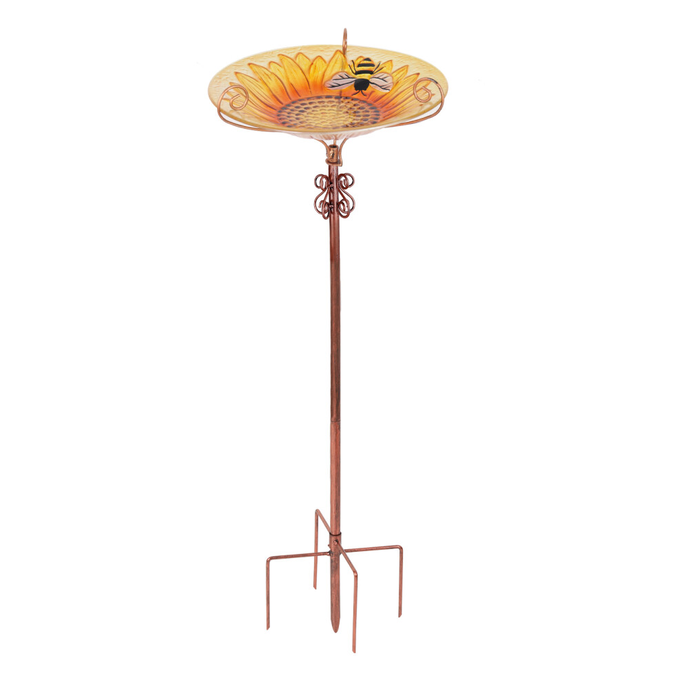 24.8 Inchtall Garden Glass Bird Bath Bird Feeder With Metal Stake Yellow
