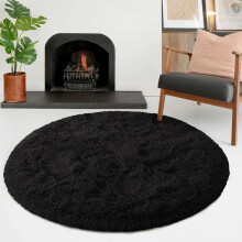 (Black, 120 x 120 cm (4 x 4 ft)_Round Rug ) Thick Shaggy Non Slip Rugs Living Room Area Rugs Hallway Runner Round Rugs & Door Mats