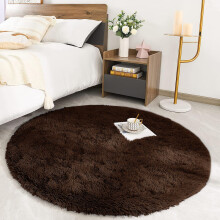 (Coffee Brown, 120 x 120 cm (4 x 4 ft)_Round Rug ) Thick Shaggy Non Slip Rugs Living Room Area Rugs Hallway Runner Round Rugs & Door Mats