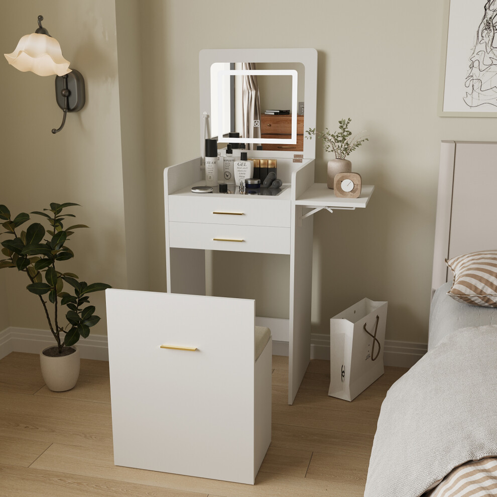 Dressing Table Set LED Mirror Vanity Makeup Desk Side Panel 2 Drawer