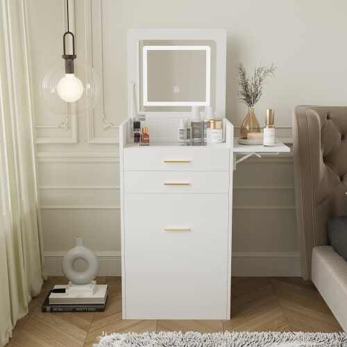 ELECWISH Dressing Table Set LED Mirror Vanity Makeup Desk Side Panel 2 Drawer 2