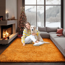 (Yellow, 160 x 230cm (5ft 3" x 7ft 6")) Thick Shaggy Non Slip Rugs Living Room Area Rugs Hallway Runner Round Rugs & Door Mats