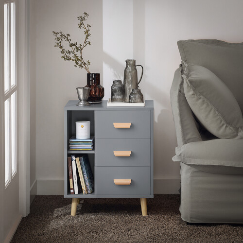SoBuy FBT95-HG,Bedside Table with 3 Drawers, Side Table End Table Sofa 2