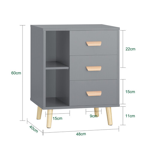 SoBuy FBT95-HG,Bedside Table with 3 Drawers, Side Table End Table Sofa 1