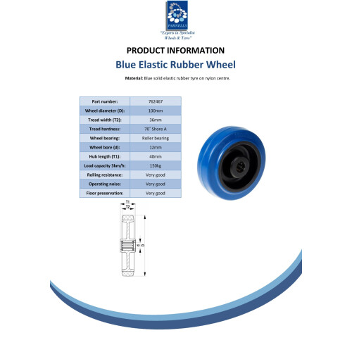 100mm Rad mit blauem elastischen Gummi auf Nylonkern 1