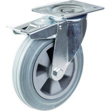200mm 8" castor grey rubber tyre swivel with brake strong 205kg capacity